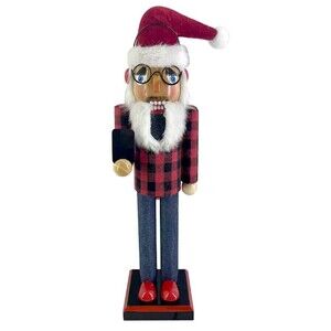 Wooden Christmas Nutcracker, 15", MALE IN SANTA HAT W/HEADPHONES & CELLPHONE,ATH